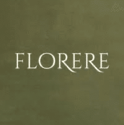 A green background with the word "FLORERE" written in white capital letters. The letters "R" and "E" have decorative extensions resembling leaves.