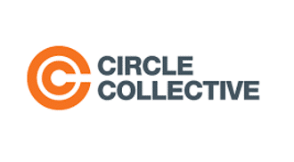 Logo for Circle Collective. It features an orange circular design followed by the words "Circle Collective" in grey text.