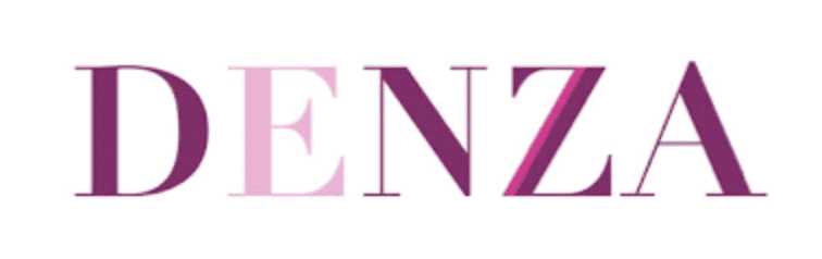 The image shows the text "DENZA" in bold, uppercase letters, with alternating shades of pink and purple.