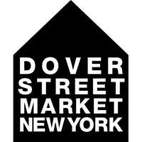 Black and white logo of Dover Street Market New York featuring a house shape with the text "Dover Street Market New York" inside.