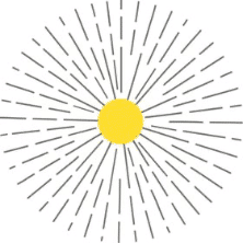 A yellow circle in the centre with thin, evenly spaced black lines radiating outward, creating a starburst effect.