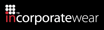 Certainly! Here's a description with British English spellings:

**Logo of Incorporatewear:**

The brand name "Incorporatewear" is written in stylised white and red letters on a black background.