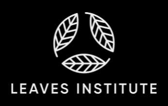 Logo of Leaves Institute featuring three stylised leaf outlines arranged in a circular pattern above the text "Leaves Institute" on a black background.