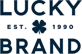 Sure, here is a description of the Lucky Brand logo with British English spellings:

The logo features the text "LUCKY BRAND" at the top, and beneath it, "EST. 1990" is displayed. Separating these two lines of text is an illustration of a four-leaf clover.