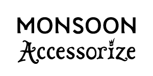 Sure, here is a description of the text logo with British English spellings:

**MONSOON**

Accessorize (with a stylised font and a small crown atop the letter "i")