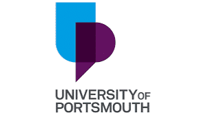 The image shows the logo of the University of Portsmouth, featuring a geometric design in shades of blue and purple above the text "UNIVERSITY OF PORTSMOUTH".