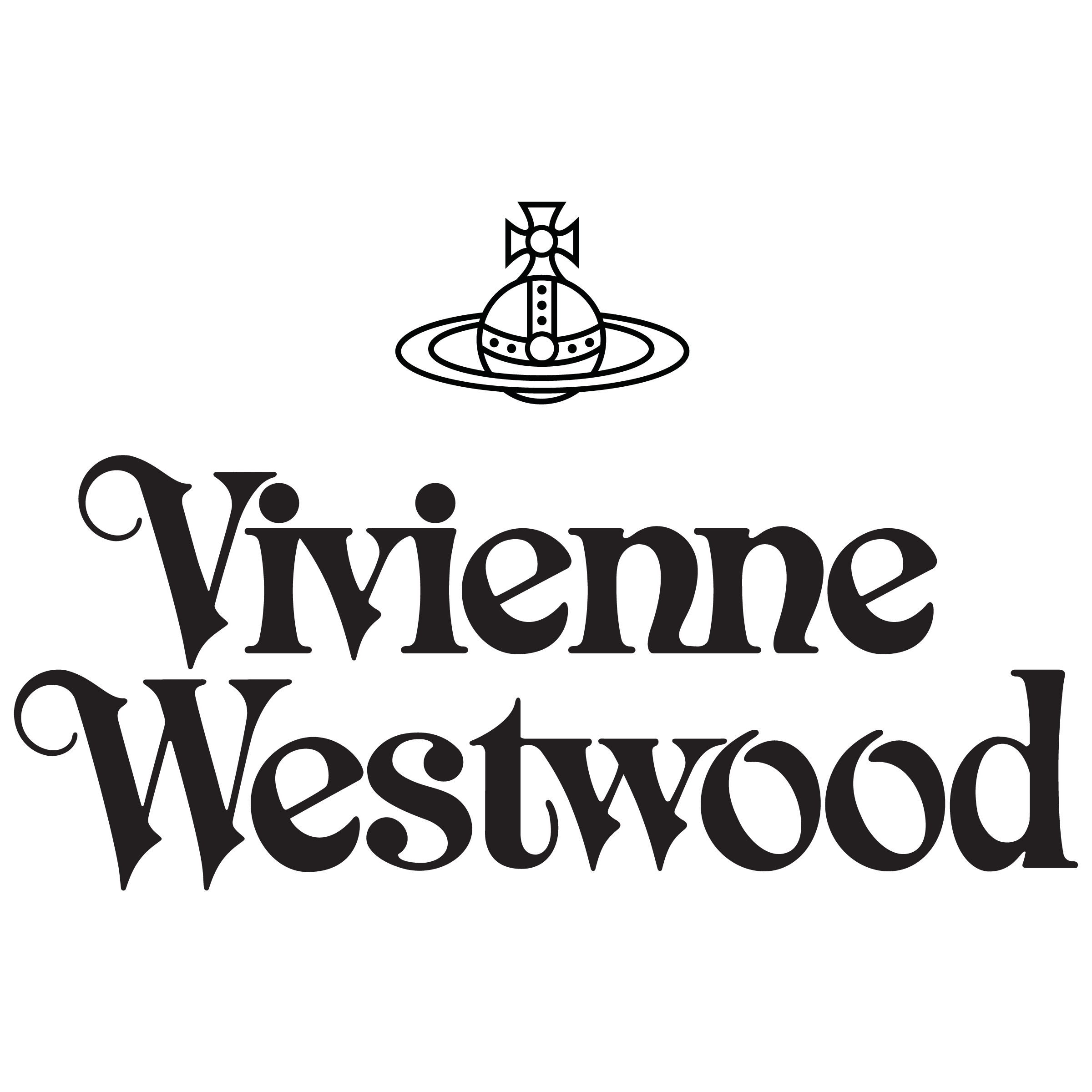 Vivienne Westwood logo featuring stylized text and an orb with a cross above it.