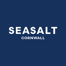 White text reading "SEASALT CORNWALL" on a solid dark blue background.